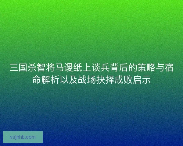 三国杀智将马谡纸上谈兵背后的策略与宿命解析以及战场抉择成败启示