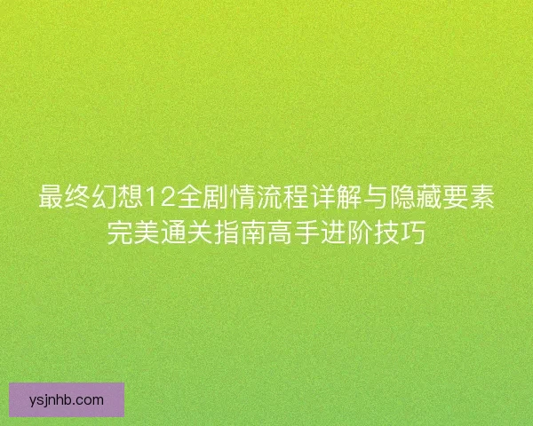 最终幻想12全剧情流程详解与隐藏要素完美通关指南高手进阶技巧 最终幻想12全剧情流程详解与隐藏要素完美通关指南高手进阶技巧